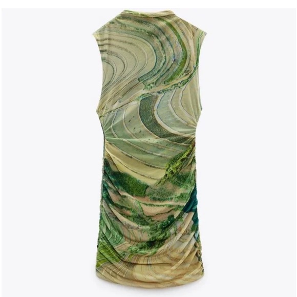 ZARA Mock High Neck Printed Tulle Mini Sleeveless Doubled Lined Dress - Picture 4 of 8